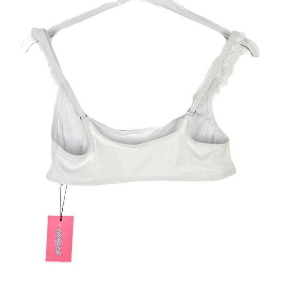NWT Edikted Lacey Ruffled Bikini Top Ribbed Bralette White Size Medium M NEW - Picture 8 of 11